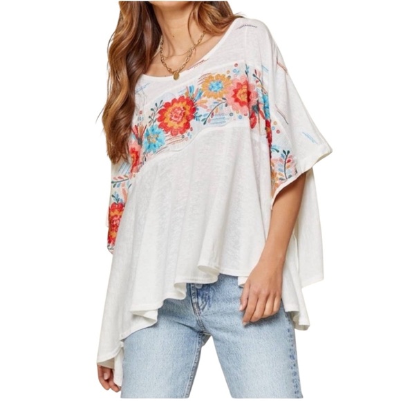 Savanna Jane Tops - Savanna Jane Southwestern Tansy Embroidered Boho Poncho Top Oversized S Small